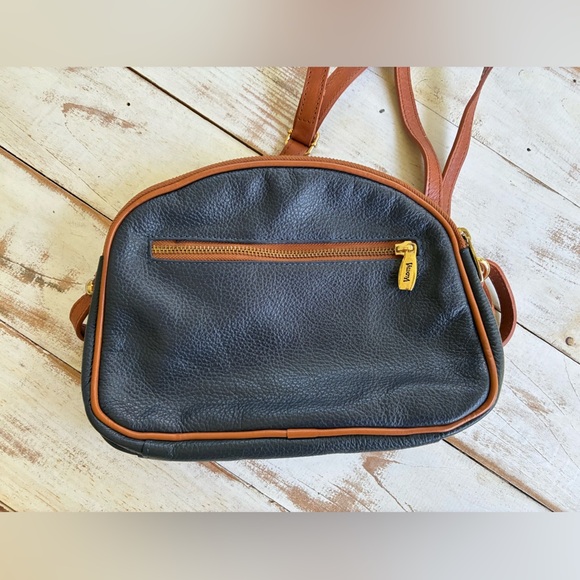 VALENTINA Genuine Leather purse Multi Zipper Crossbody Bag navy blue brown EUC - Picture 8 of 15